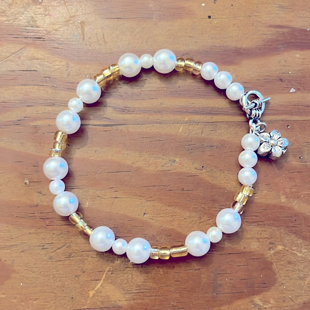 Handmade Glass & Pearl Beaded Charm Bracelet